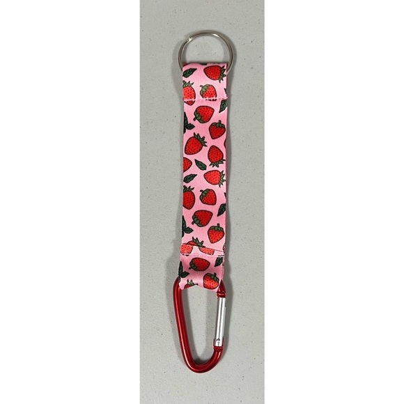 Pink Strawberries Strawberry Print Keychain Keyclip Lanyard 🍓 #kawaii #lanyard - Picture 1 of 2
